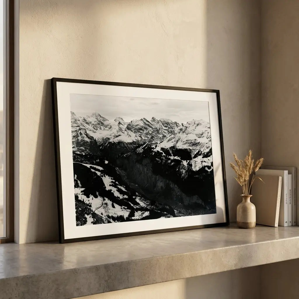 Lauterbrunnen Panorama | Männlichen Wall Art | Black & White Alpine Photography