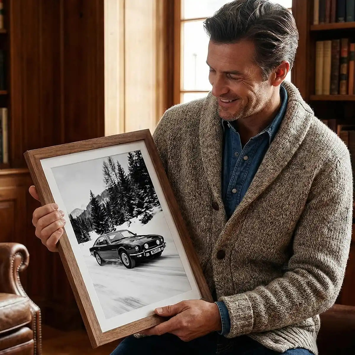 Aston Martin V8 Art Print | Black and White Poster