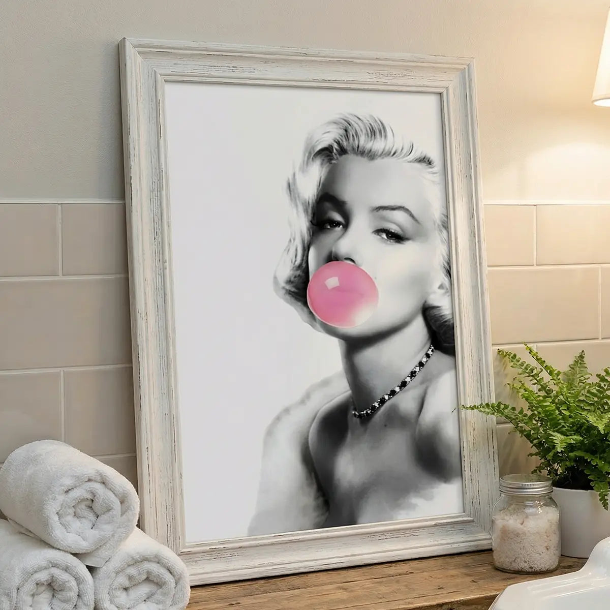 Marilyn Monroe Bubblegum Print | Vintage Glamour Bathroom Art | Pop Art Portrait