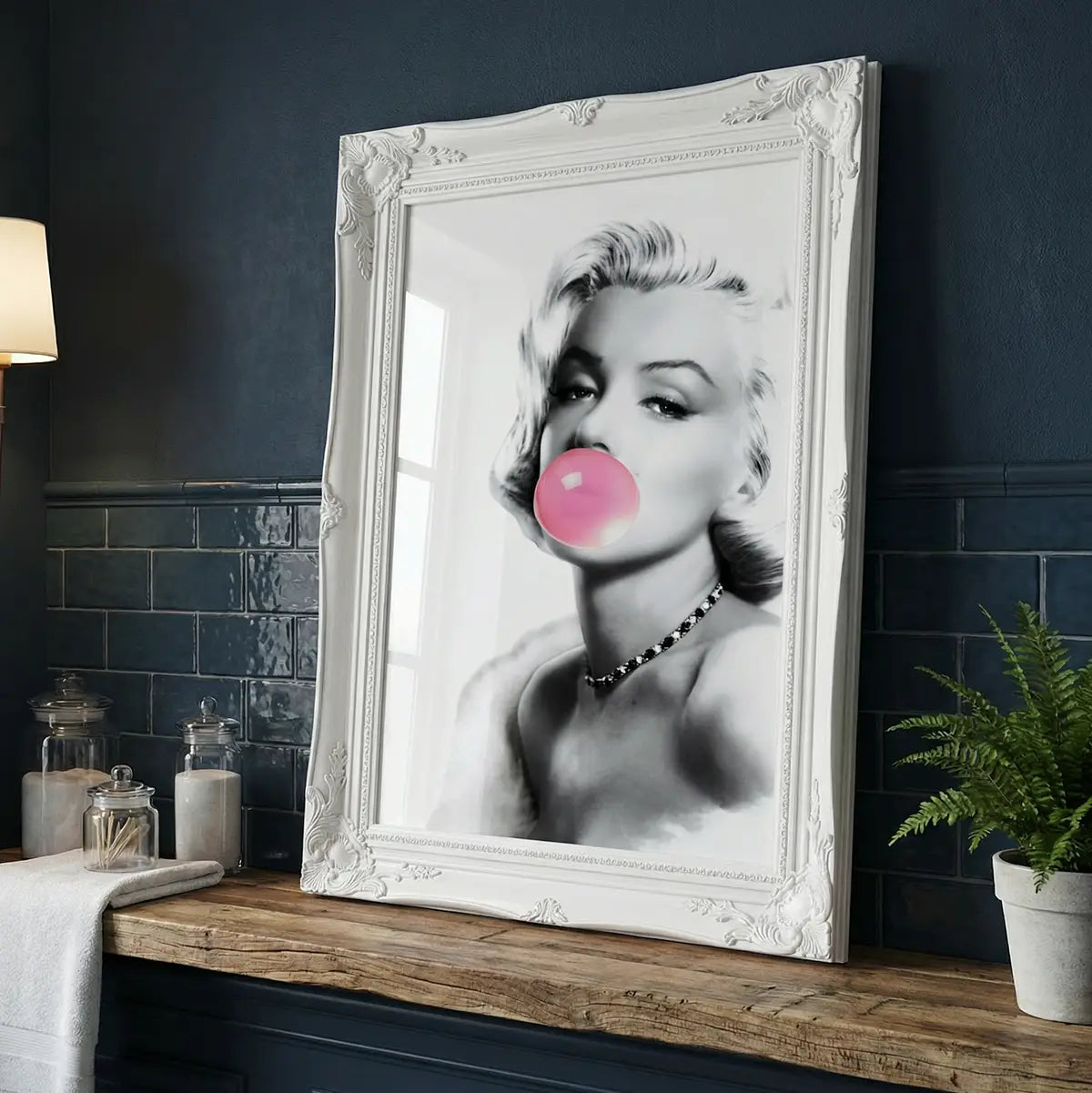 Marilyn Monroe Bubblegum Print | Vintage Glamour Bathroom Art | Pop Art Portrait