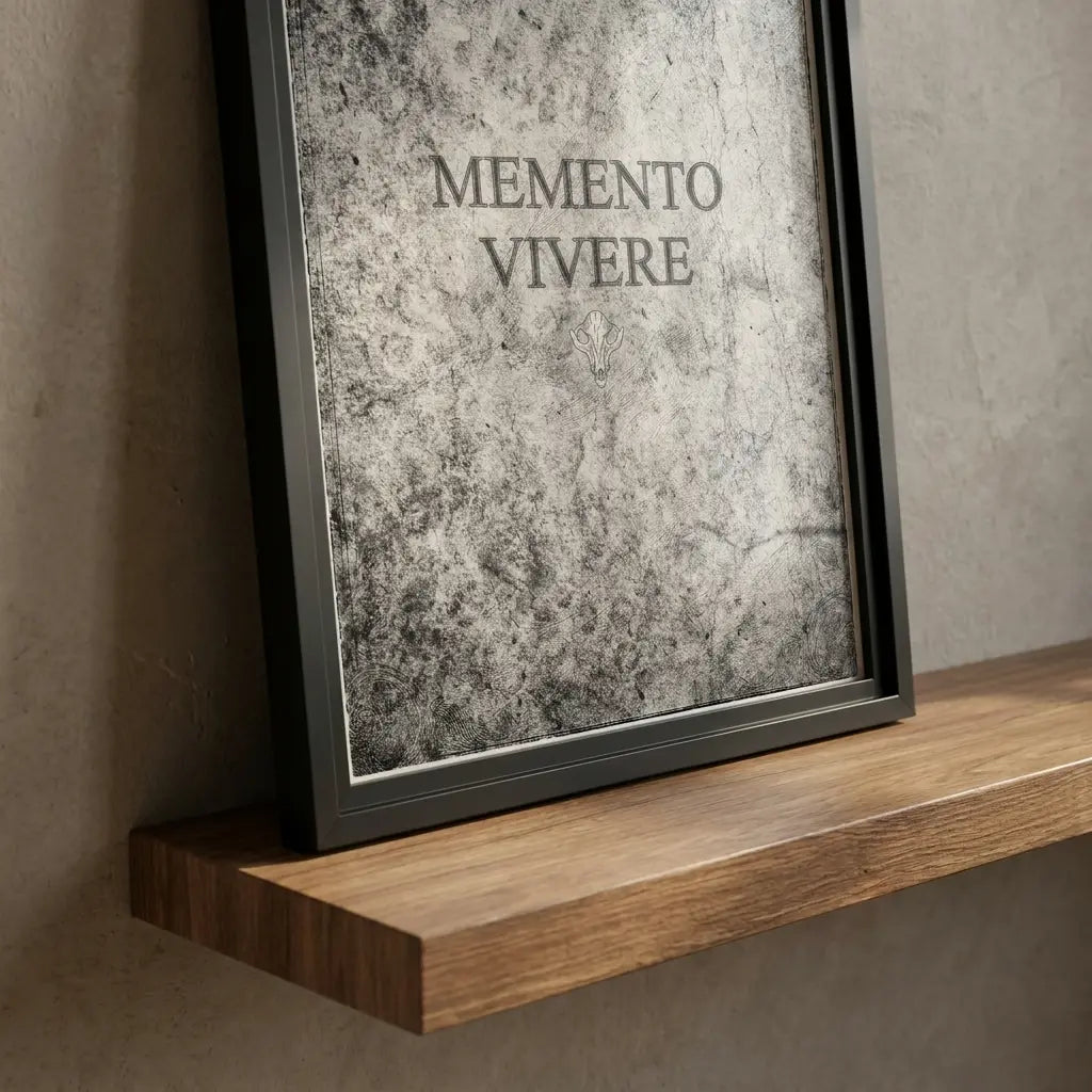 Memento Vivere Poster | Skull and Wolf Wall Art | Stoic Latin Quote | Gothic Decor