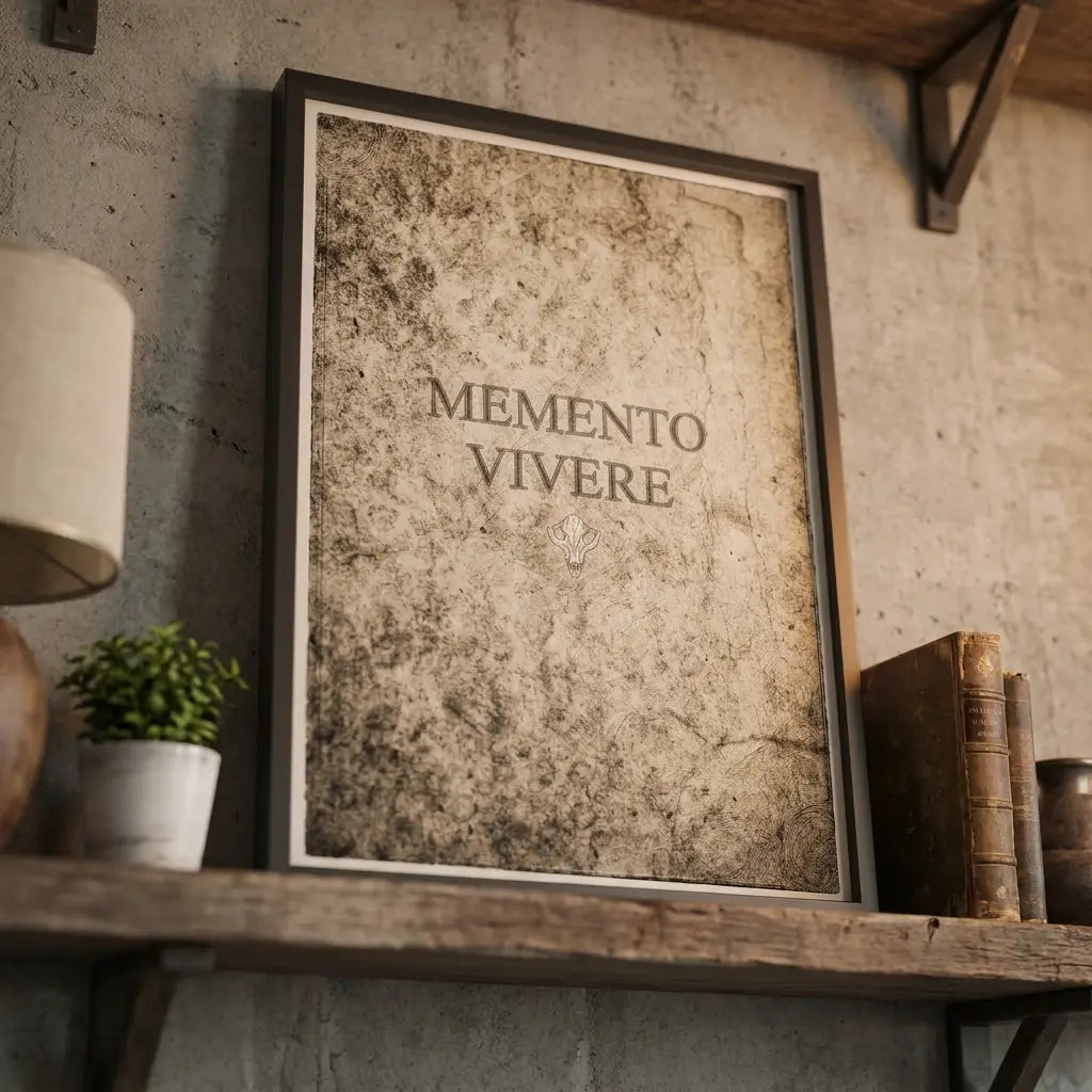Memento Vivere Poster | Skull and Wolf Wall Art | Stoic Latin Quote | Gothic Decor