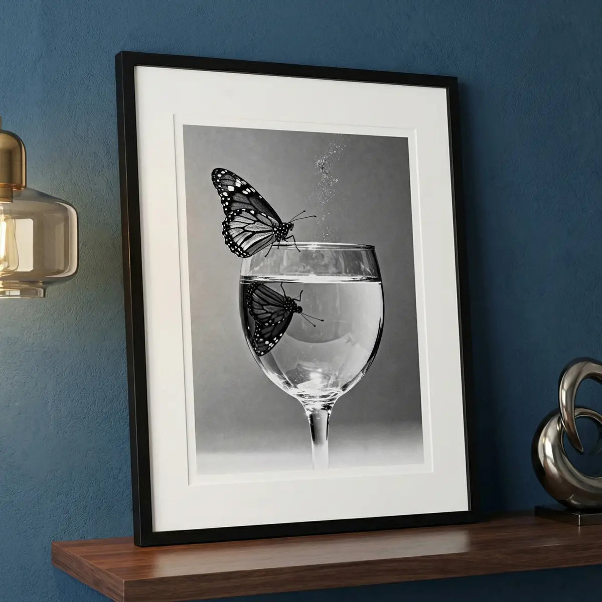 Butterfly Wine Glass Print | Minimalist Still Life Poster