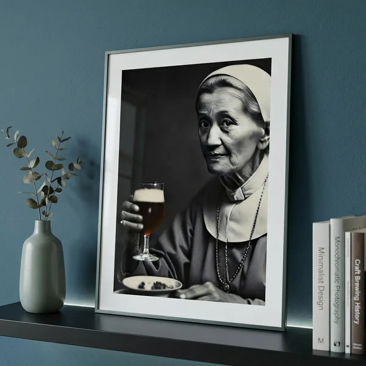 Funny Nun Poster | Drinking Beer Art | Quirky Bar Wall Decor
