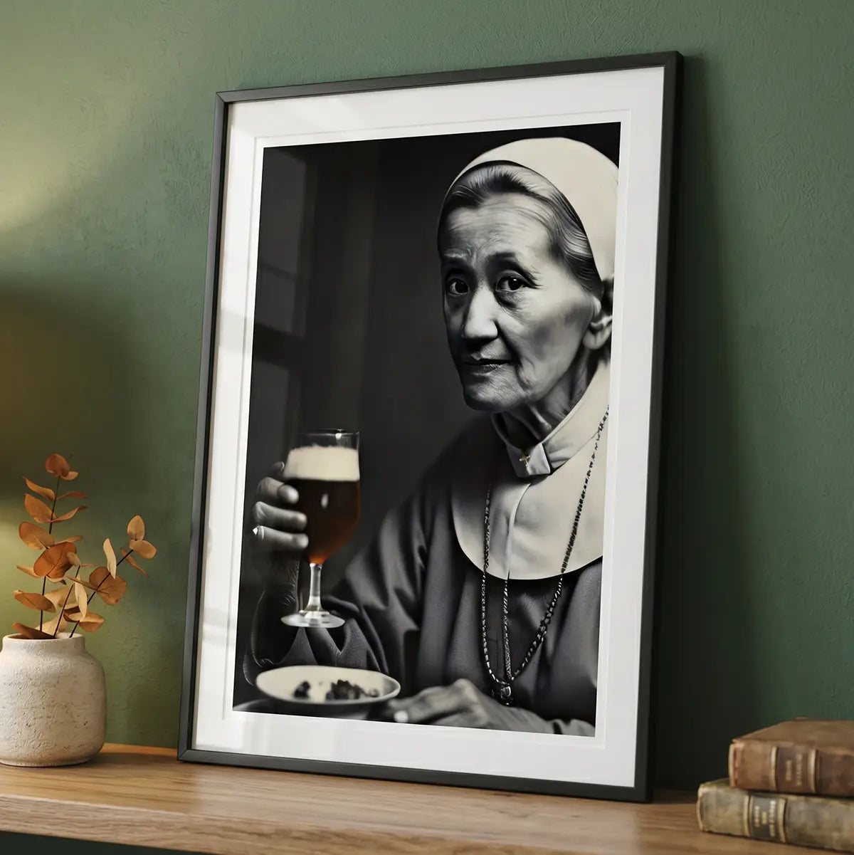 Funny Nun Poster | Drinking Beer Art | Quirky Bar Wall Decor