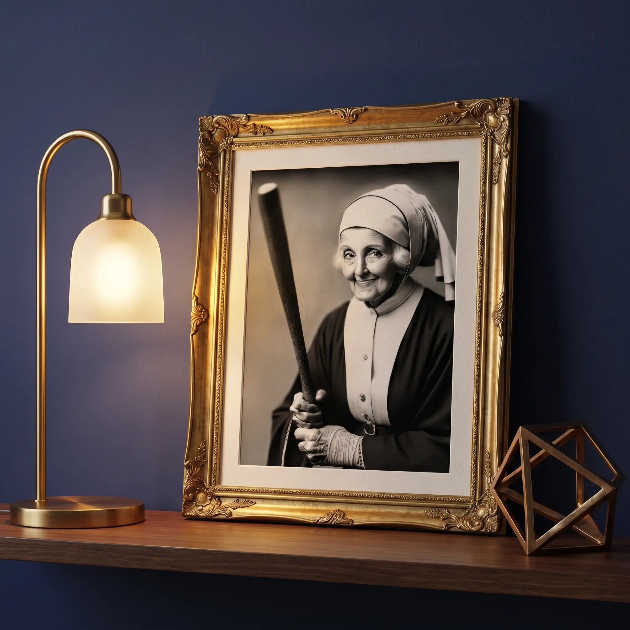 Funny Nun Baseball Bat Art Print | Quirky Gothic Decor