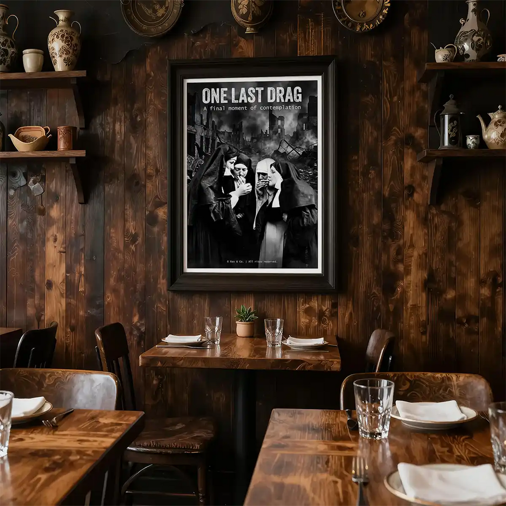 Apocalyptic Nuns Smoking Poster | Black and White Print