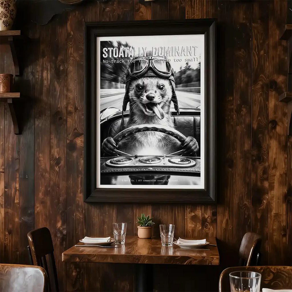 Weasel Driving Art Print | Black and White Racing Poster