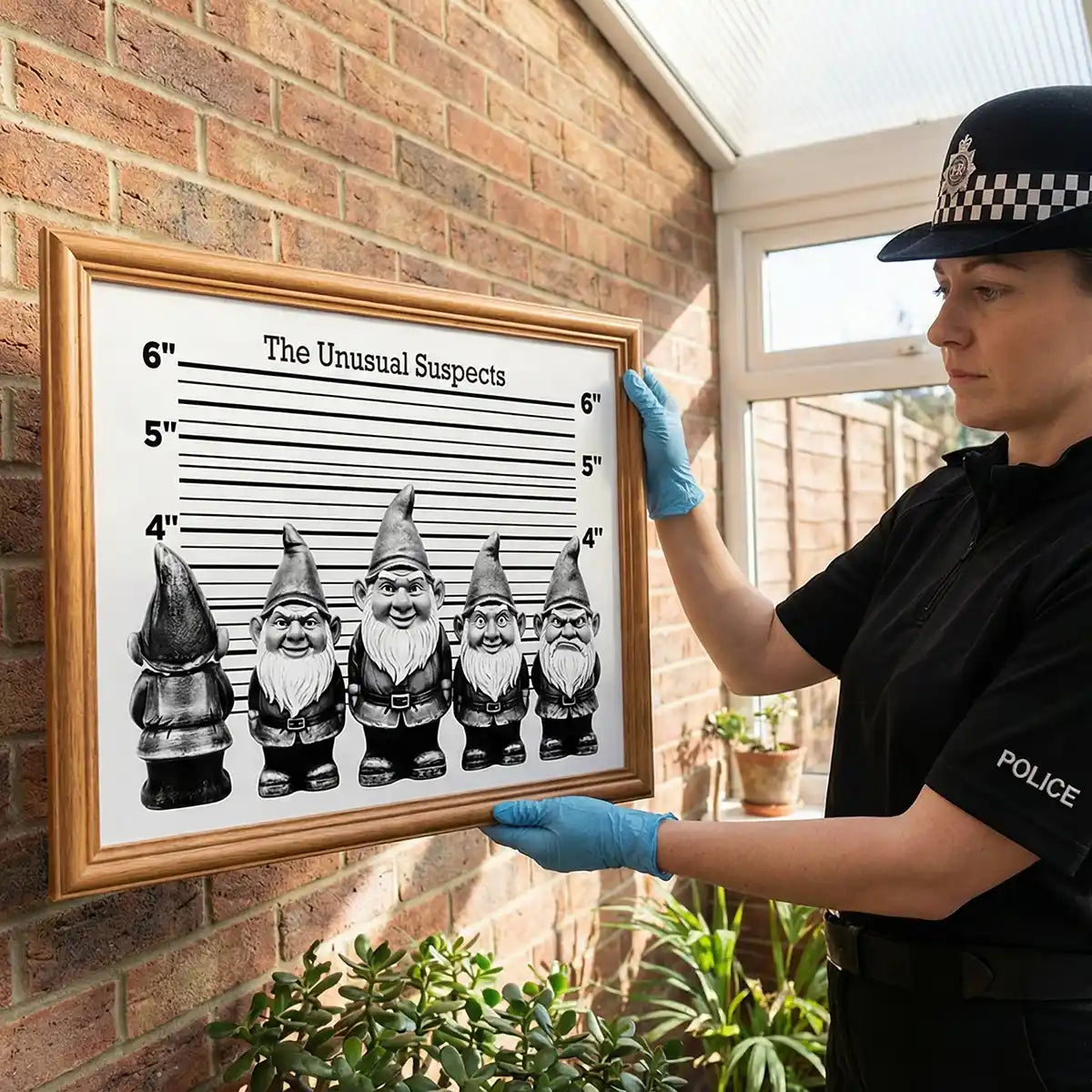 Usual Suspects Parody Poster | Garden Gnome Art Print |Funny Black and White Police Lineup