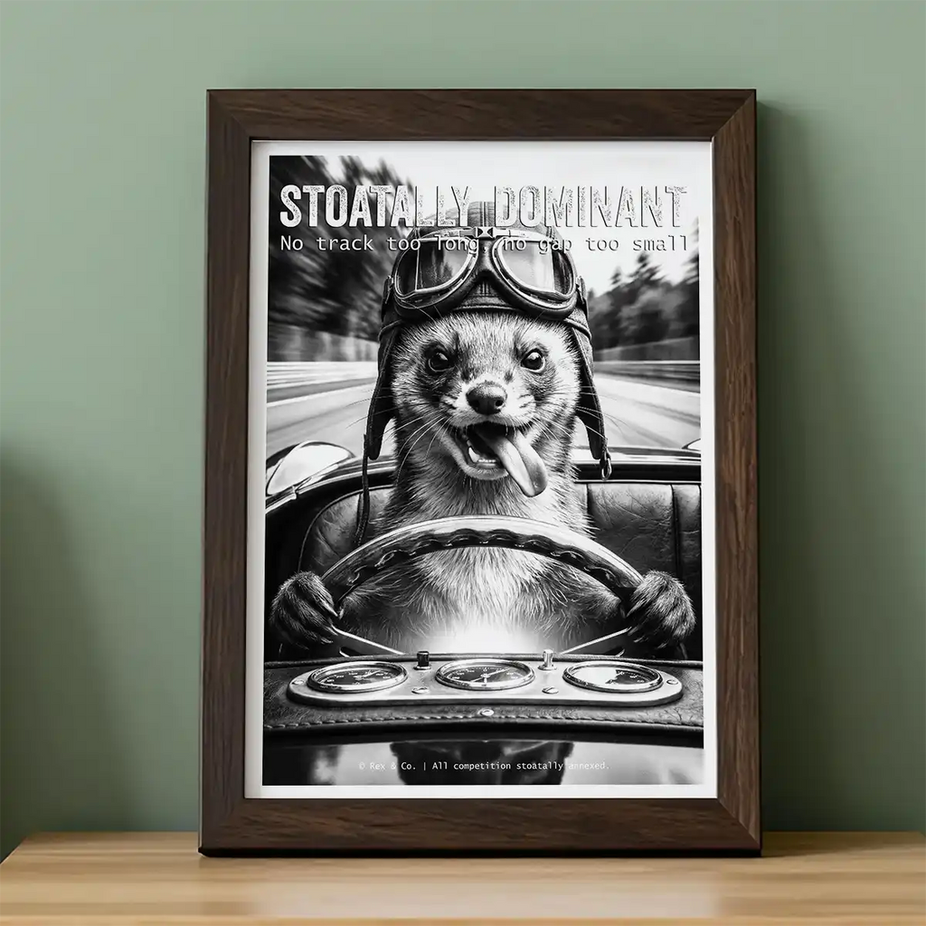 Weasel Driving Art Print | Black and White Racing Poster
