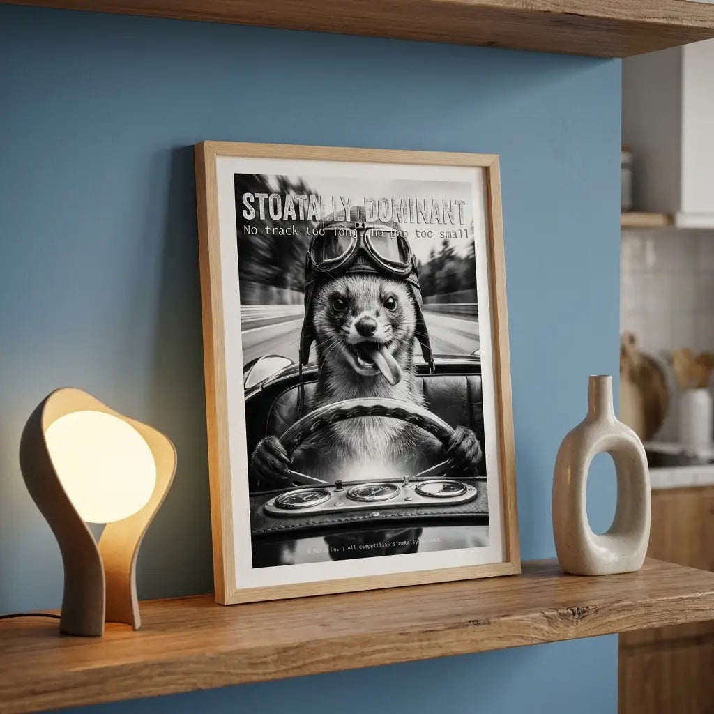 Weasel Driving Art Print | Black and White Racing Poster