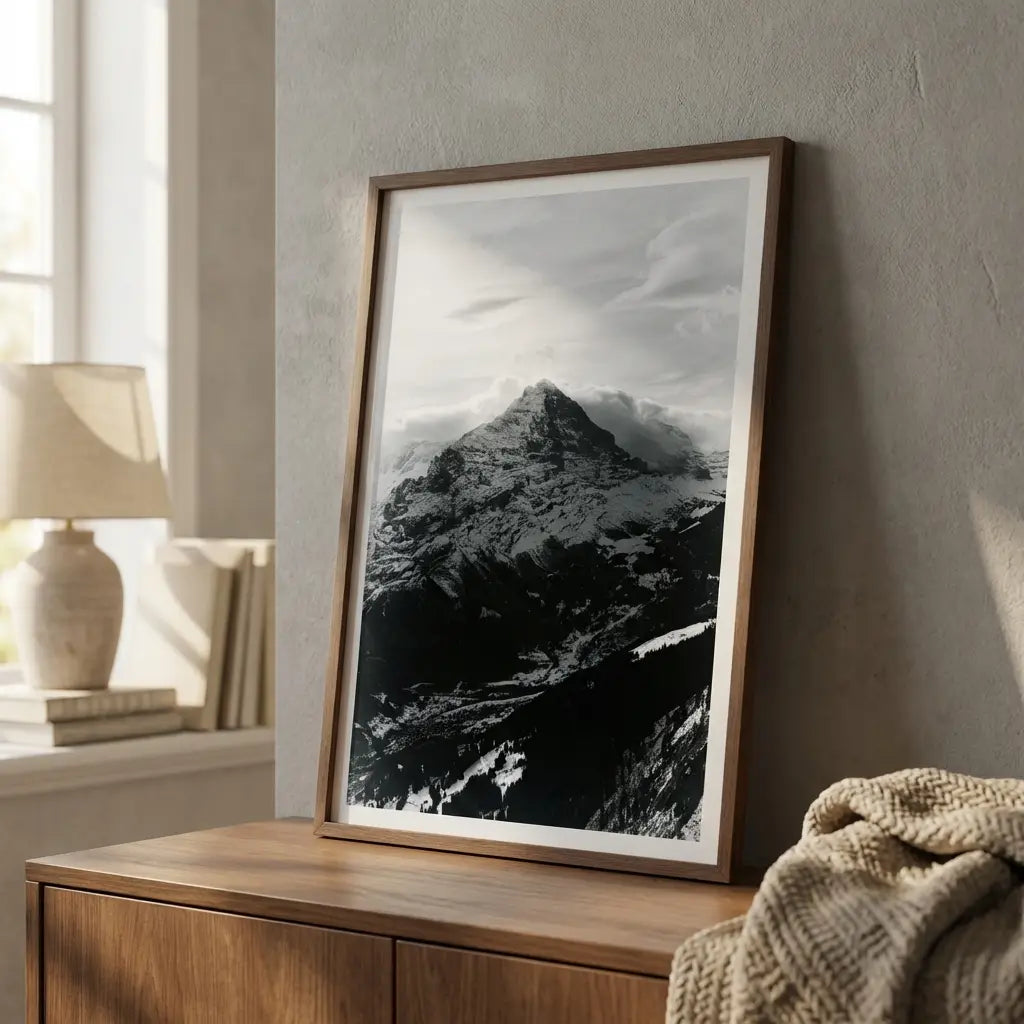 The Eiger Wall Art | Black & White Mountain Photography | A4/A3 Fine Art Print | Grindelwald