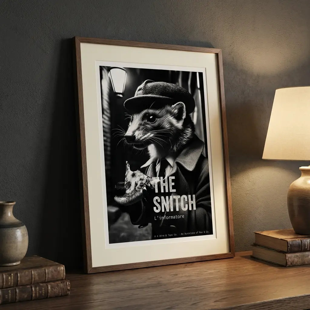 Gangster Weasel Art Print | Funny Animal Noir Decor