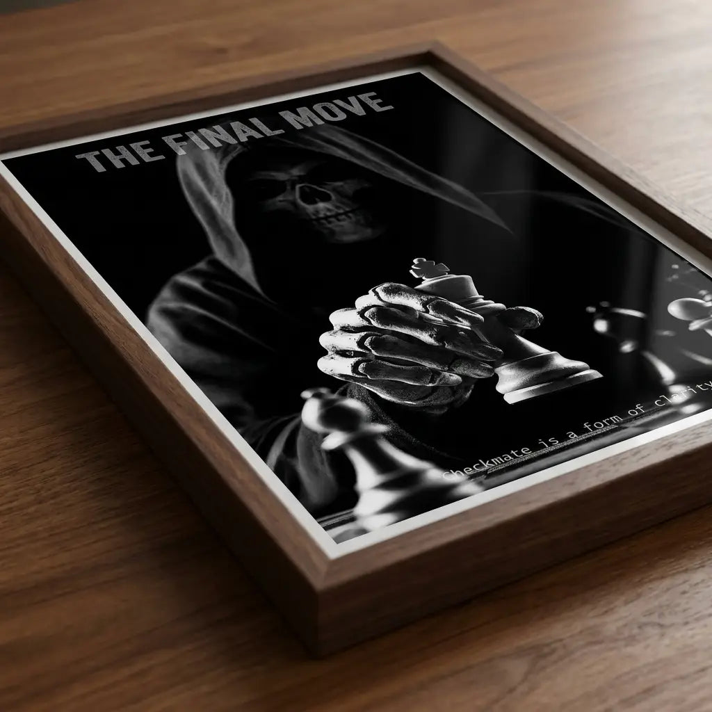 Grim Reaper Chess Art | Death and Strategy Poster | Gift for Chess Player | Study Library Decor