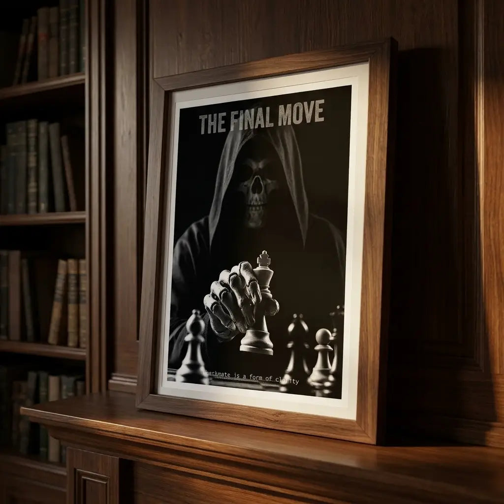 Grim Reaper Chess Art | Death and Strategy Poster | Gift for Chess Player | Study Library Decor
