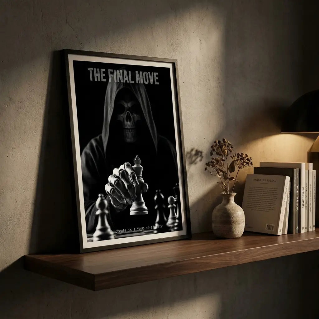 Grim Reaper Chess Art | Death and Strategy Poster | Gift for Chess Player | Study Library Decor