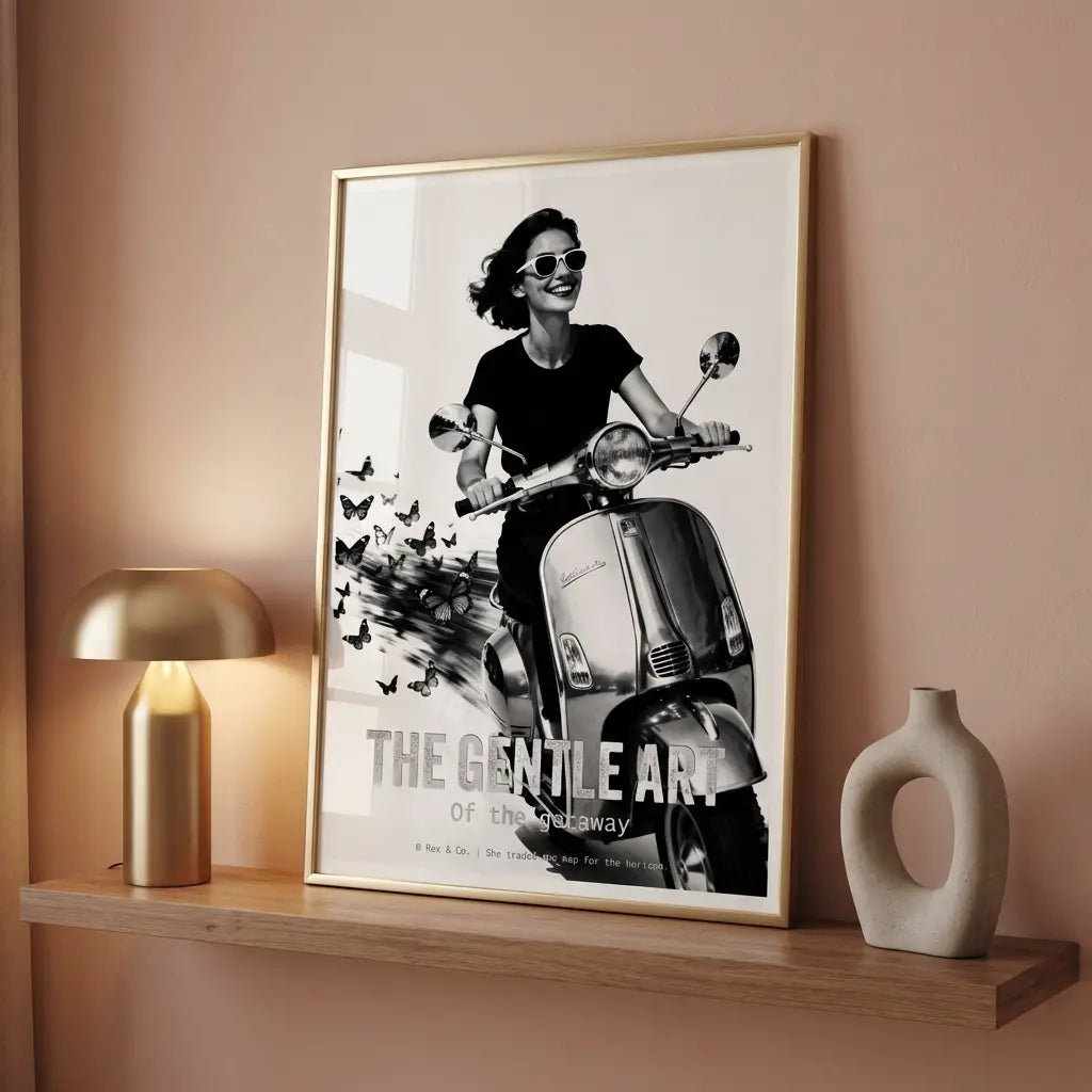 Vespa with Butterflies Poster | Joyful Escape Decor | Feminine Wall Art