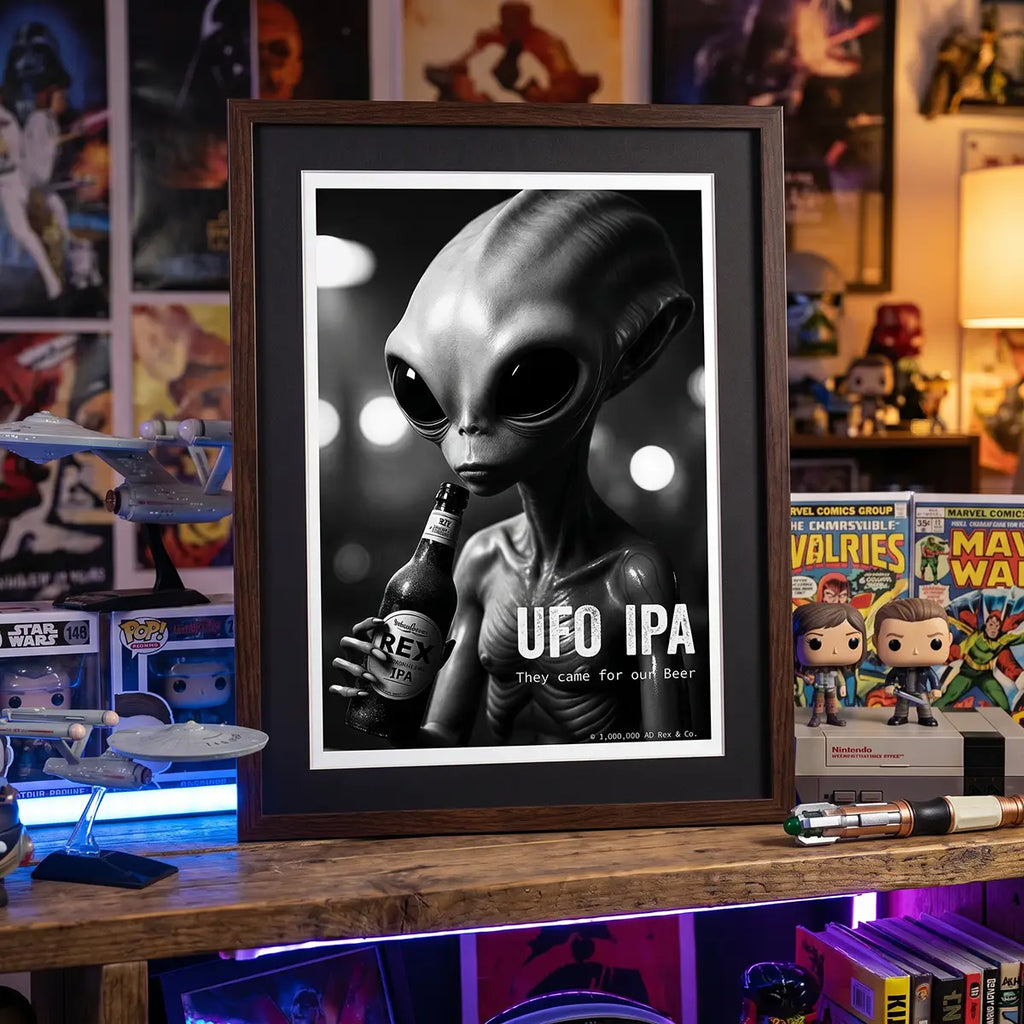 Sci-Fi Alien Beer Art Print | Man Cave Wall Decor