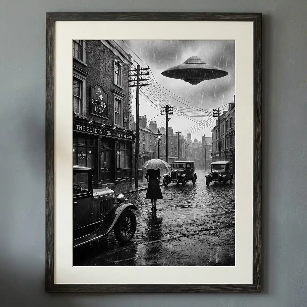 First Contact 1925 UFO Poster | Retro Sci-Fi Black and White Paranormal Poster