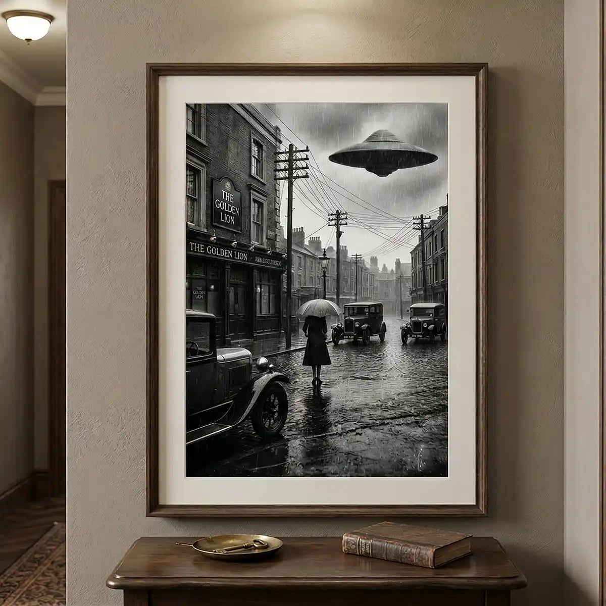 First Contact 1925 UFO Poster | Retro Sci-Fi Black and White Paranormal Poster