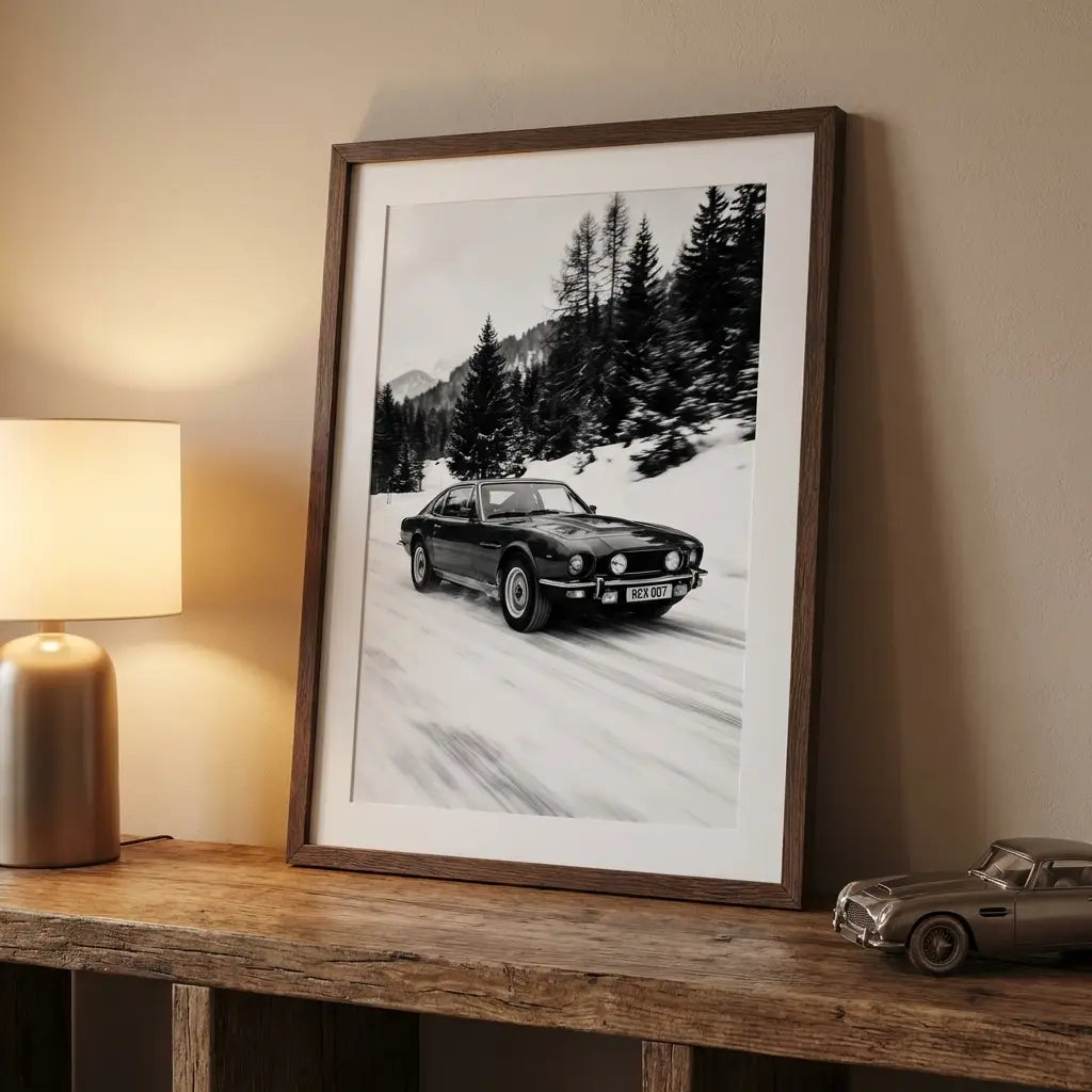Aston Martin V8 Art Print | Black and White Poster