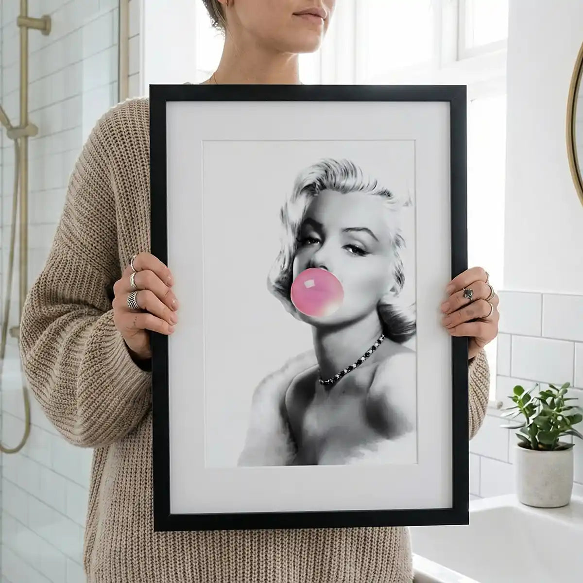 Marilyn Monroe Bubblegum Print | Vintage Glamour Bathroom Art | Pop Art Portrait