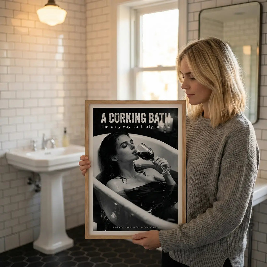 Woman in Wine Bath Art Print | Gothic Noir Bathroom Decor