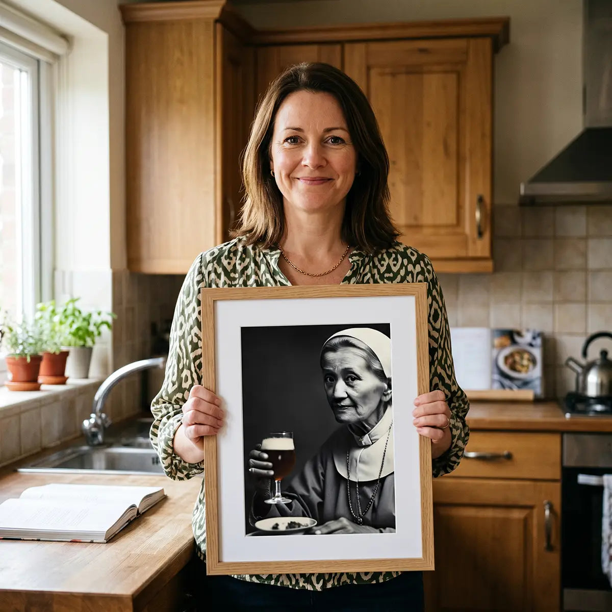 Funny Nun Poster | Drinking Beer Art | Quirky Bar Wall Decor