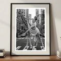 Woman Riding Giraffe in NYC Poster | Black and White Print