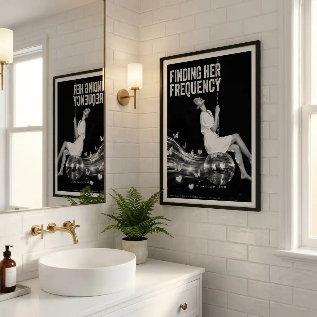 Self Expression Wall Art | Woman on Disco Ball Poster | Joyful Female Art