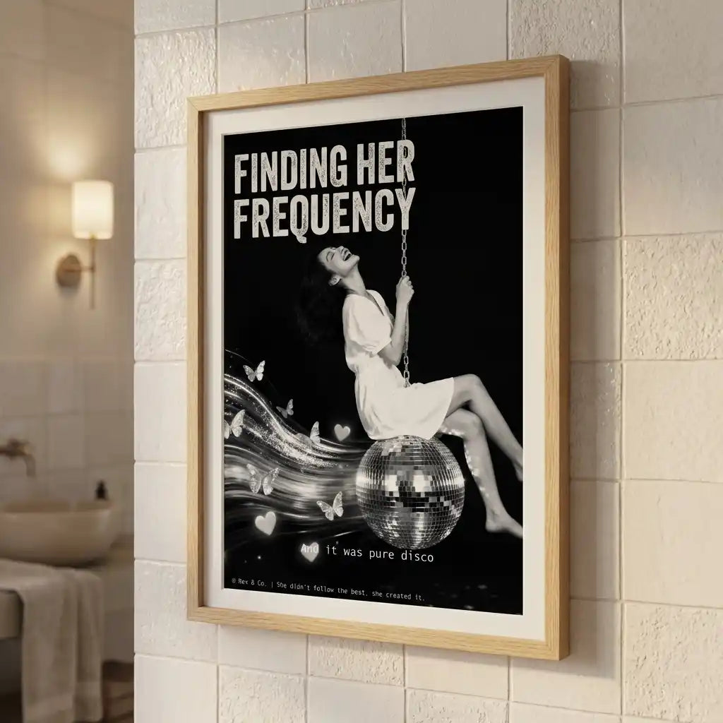 Self Expression Wall Art | Woman on Disco Ball Poster | Joyful Female Art
