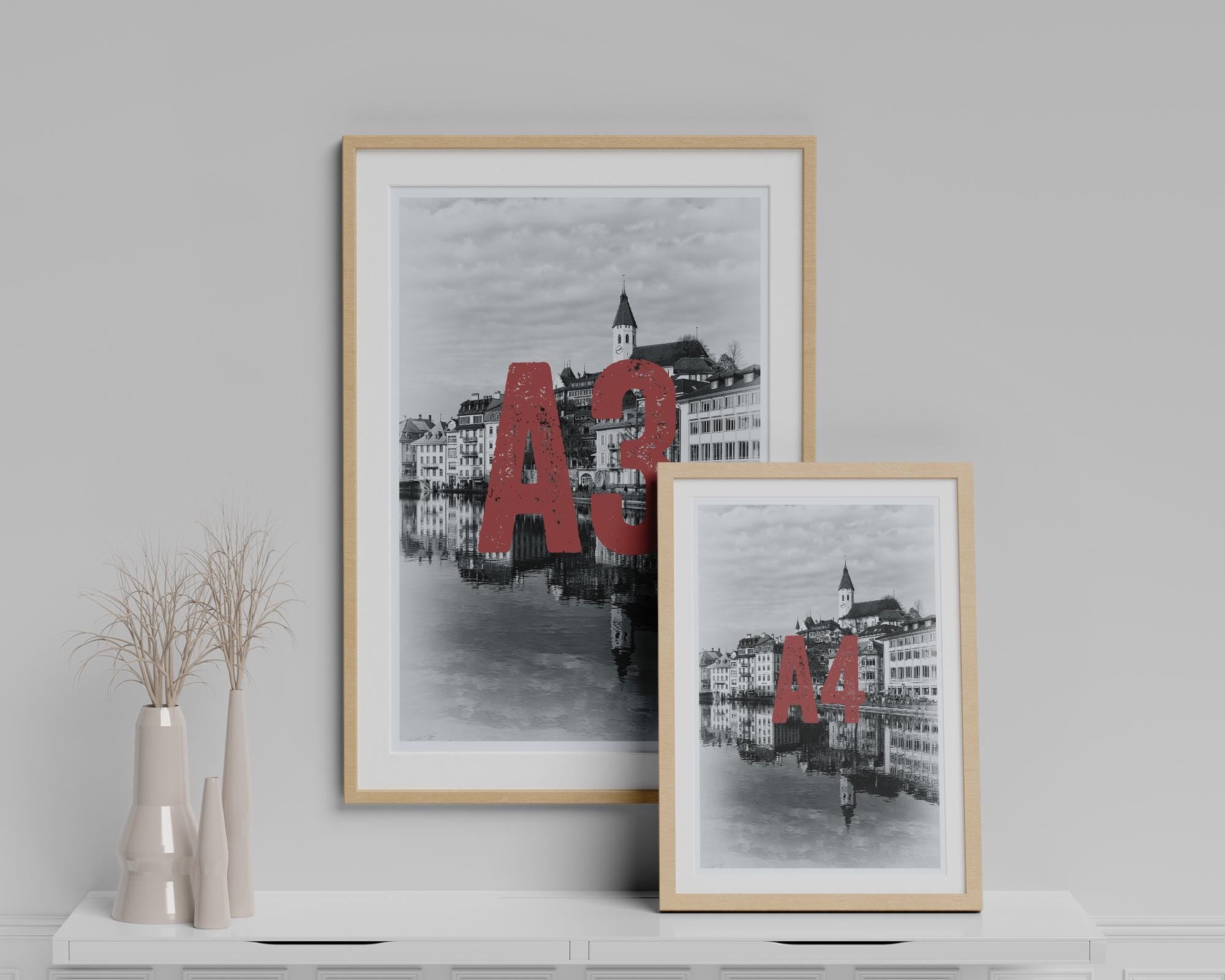 Thun Old Town Reflection | Church on the Aare | Swiss Lakes | Black & White Print