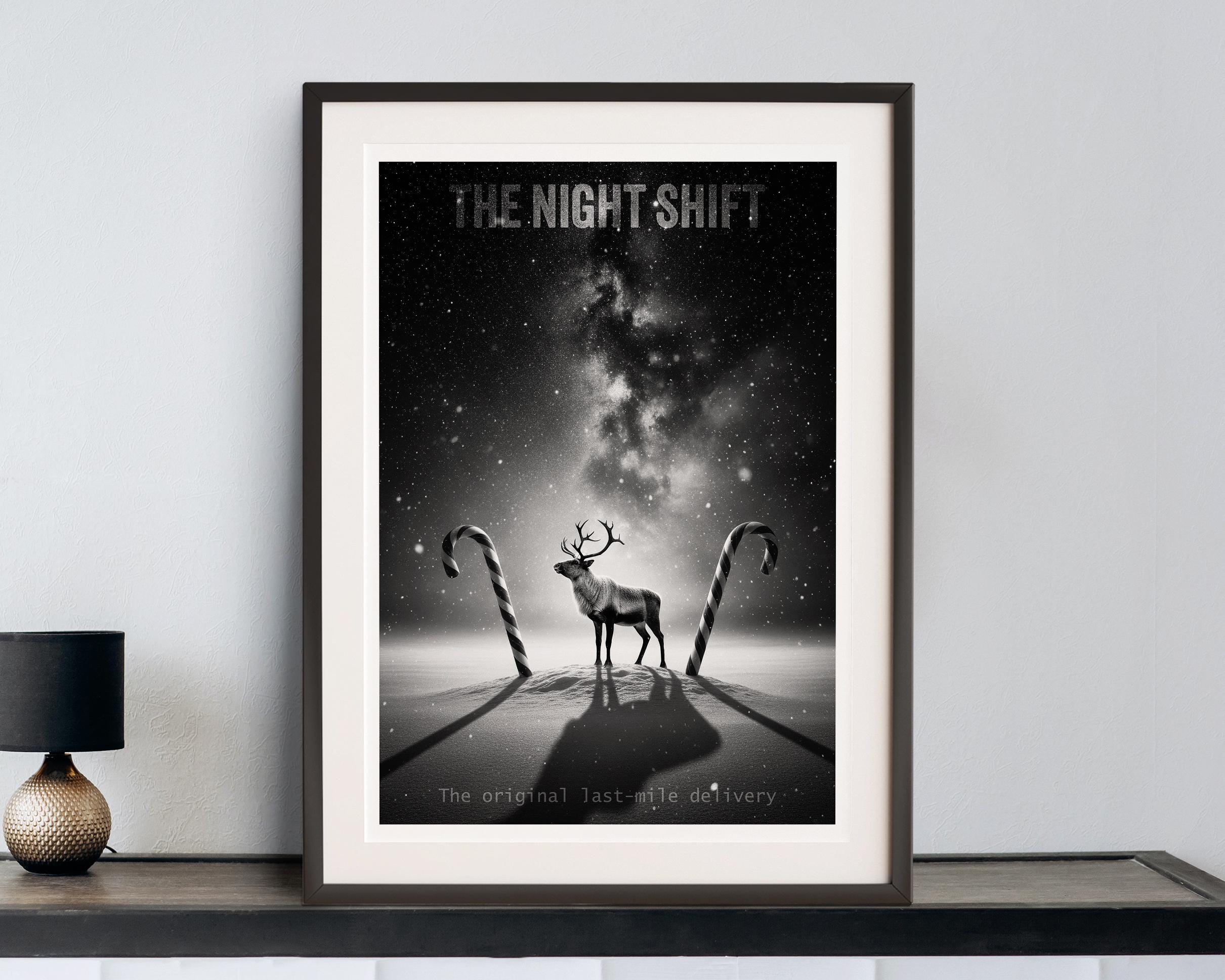 Noir Reindeer Art Print | Black and White Christmas Poster