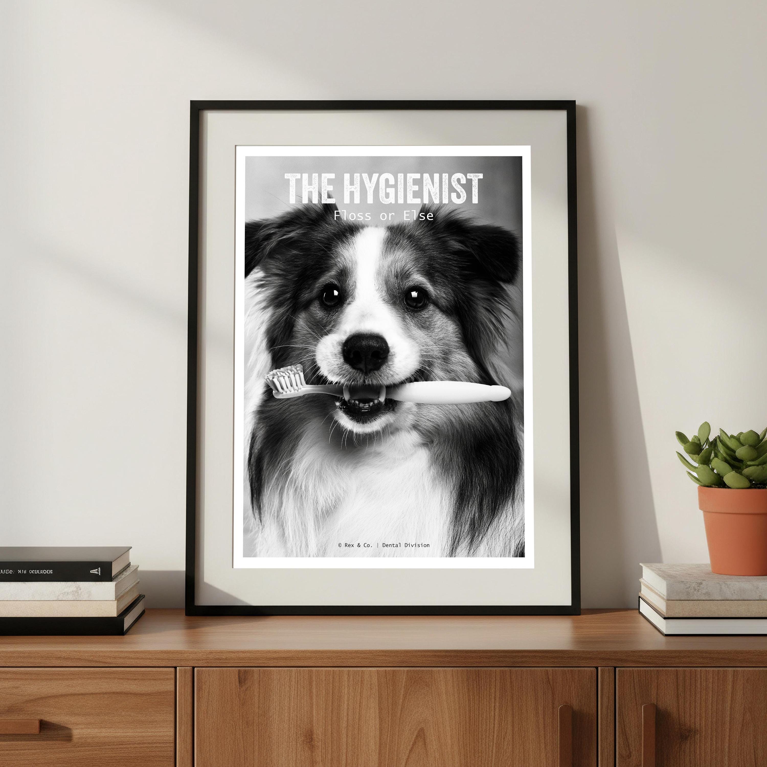 Funny Dog 'The Hygienist' Print | Noir Animal Art, Dentist Gift