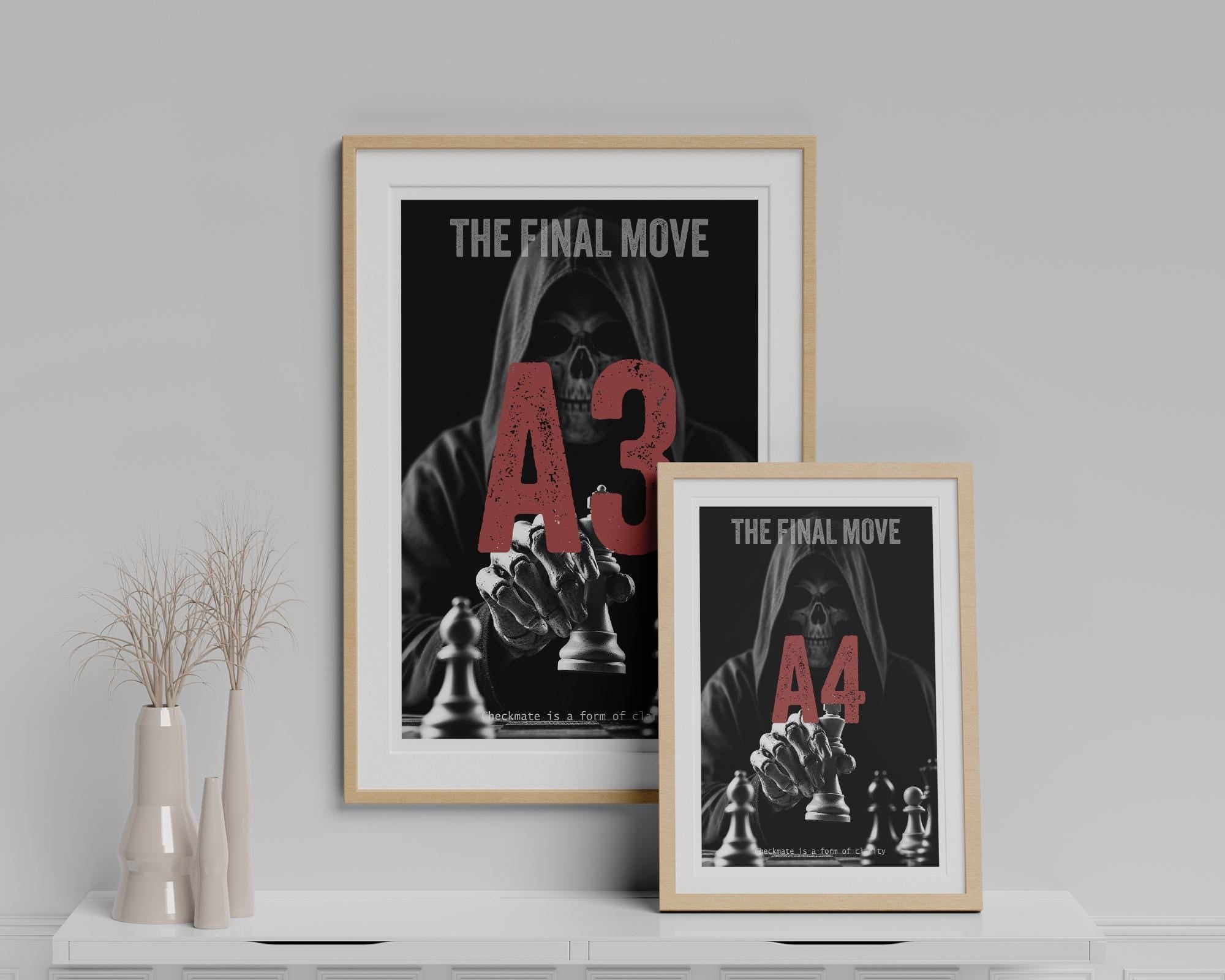 Grim Reaper Chess Art | Death and Strategy Poster | Gift for Chess Player | Study Library Decor