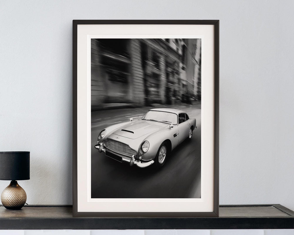 Aston Martin DB5 Print | James Bond 007 Art | Classic Car Poster | Man Cave Wall Decor