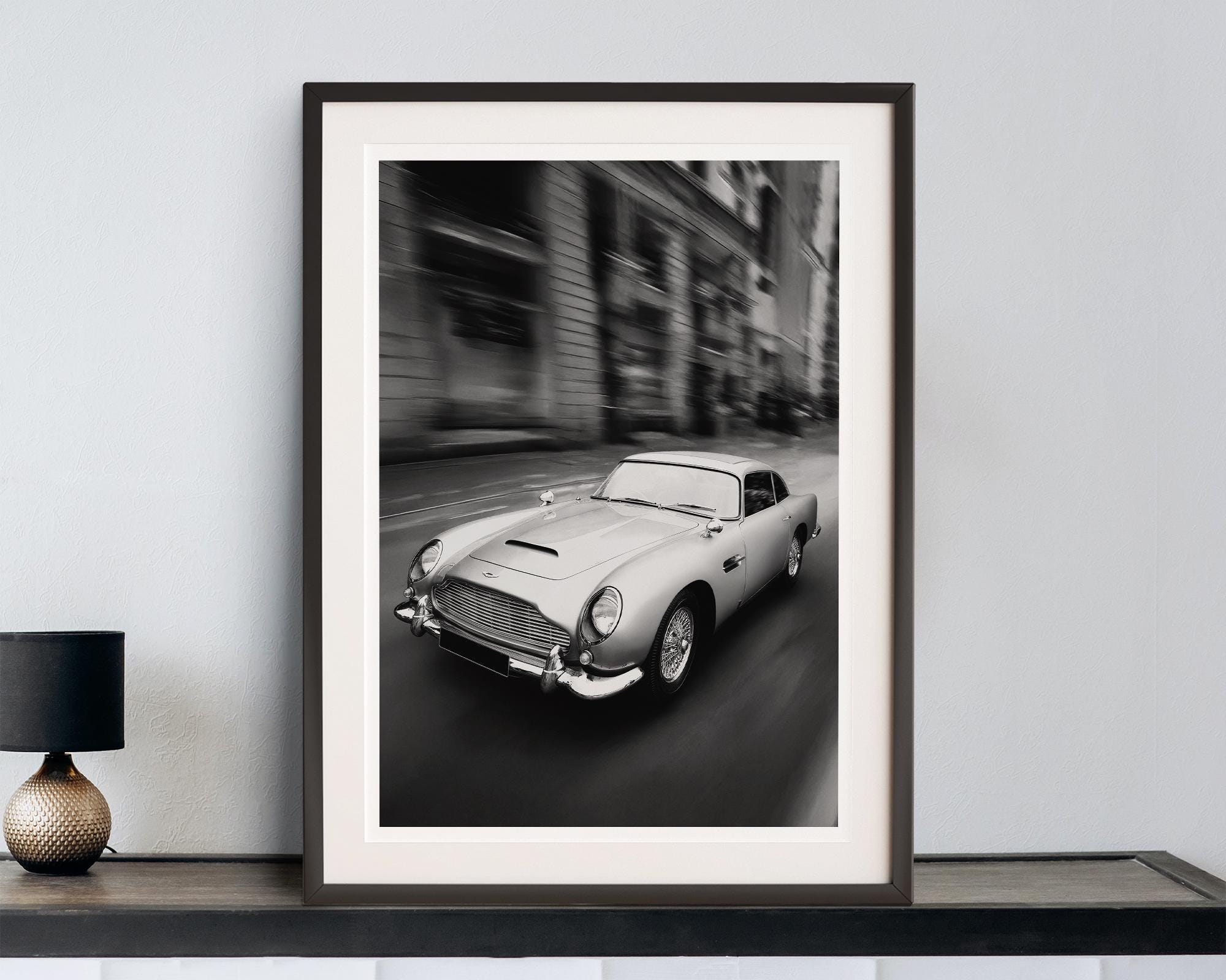 Aston Martin DB5 Print | James Bond 007 Art | Classic Car Poster | Man Cave Wall Decor