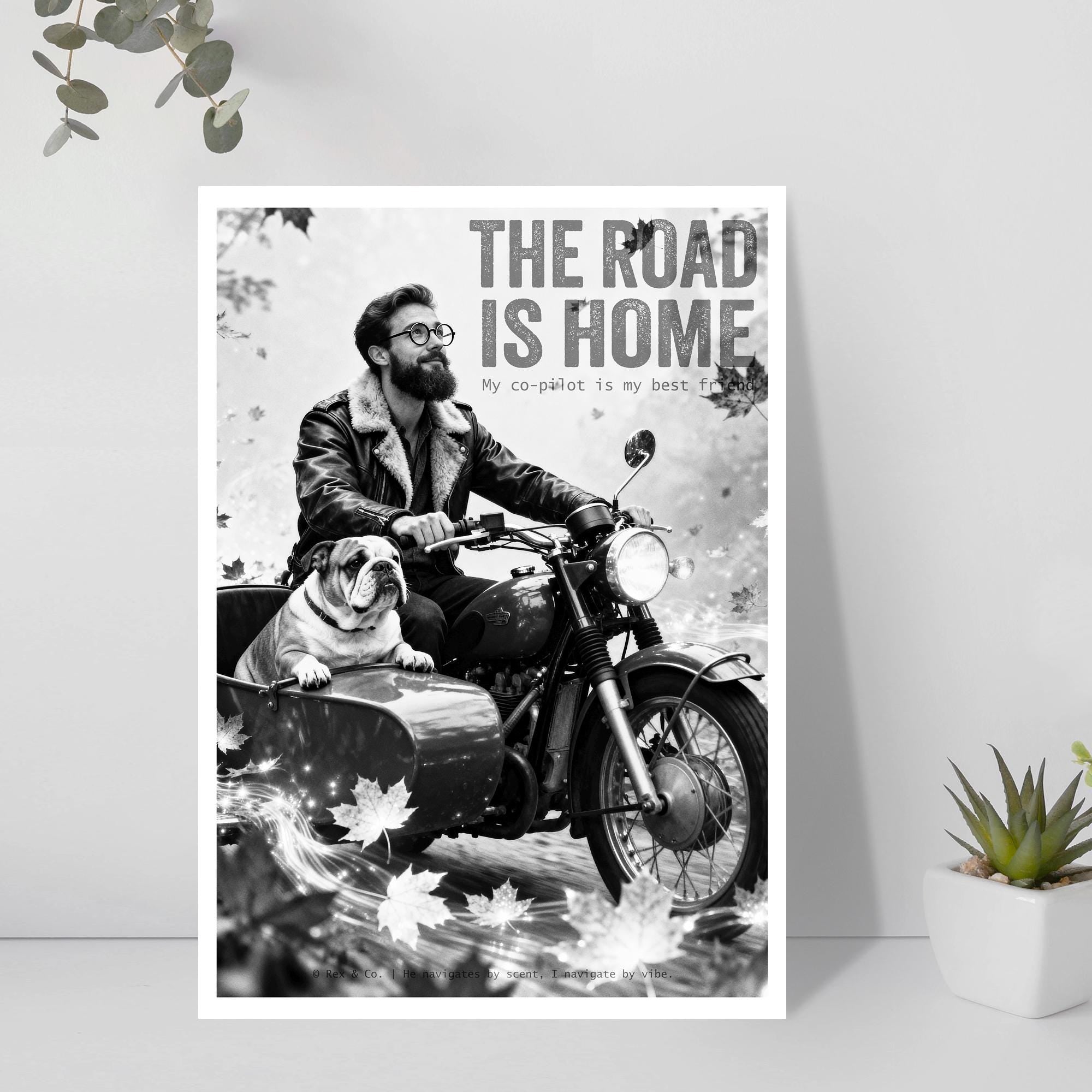 Motorcycle Bulldog Art Print | Noir Biker Poster