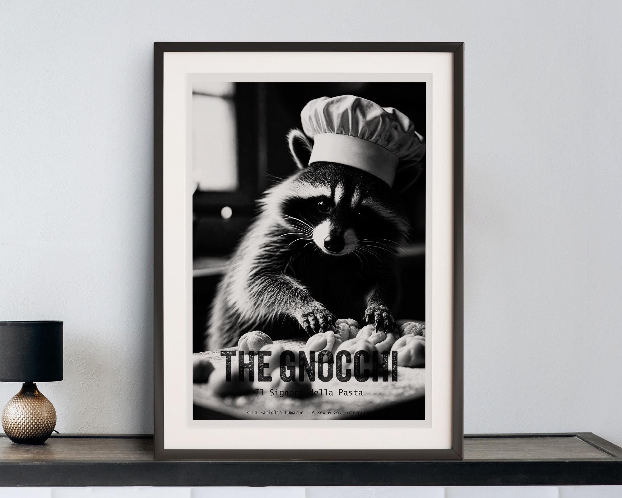 The Gnocchi Poster | Raccoon Making Pasta Art | Funny Italian Mafia Print