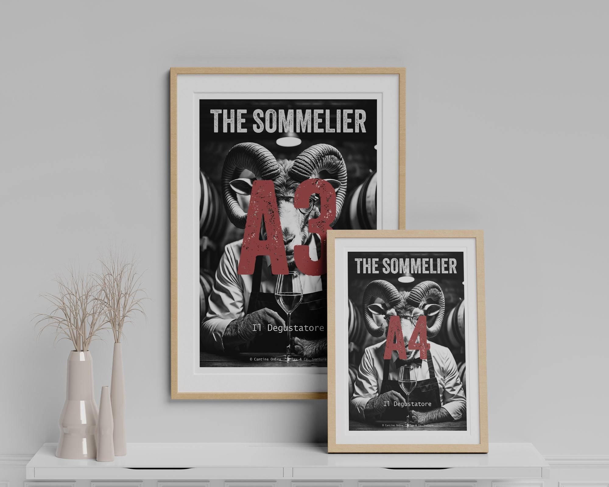 Ram Sommelier Art Print | Wine Tasting Poster | Powerful Animal Decor | Noir Bar Wall Art