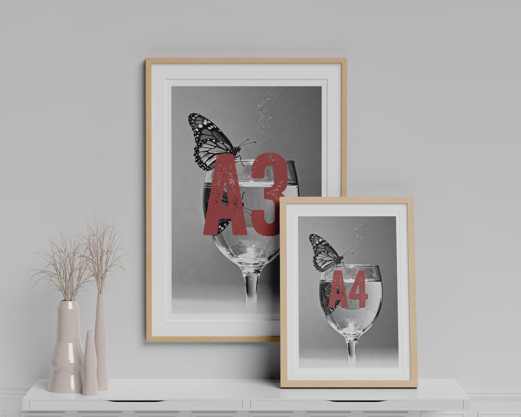 Butterfly Wine Glass Print | Minimalist Still Life Poster