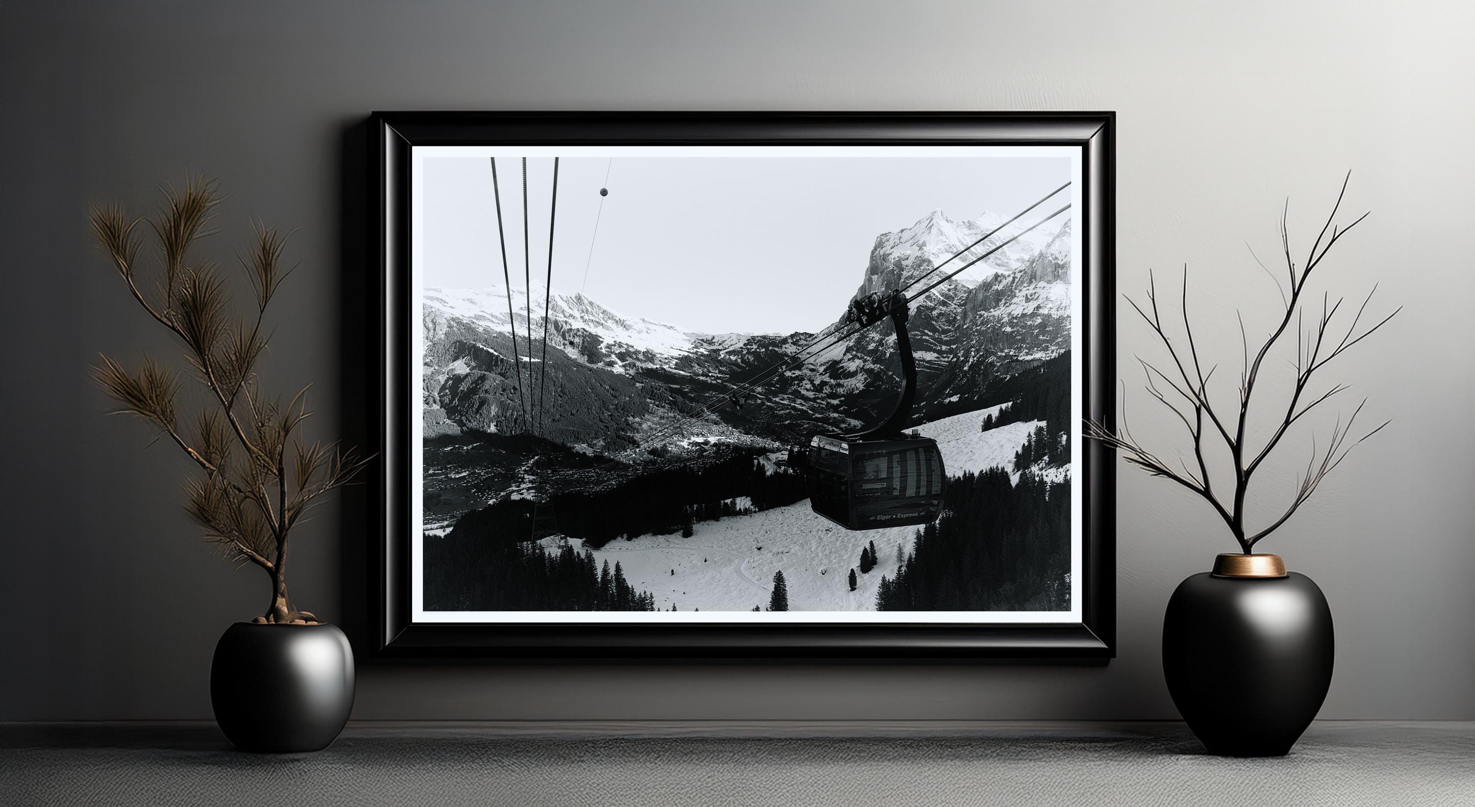 Gondola Cable Car Print | Grindelwald Wall Art | The Eiger | Black & White Alpine Photography Print