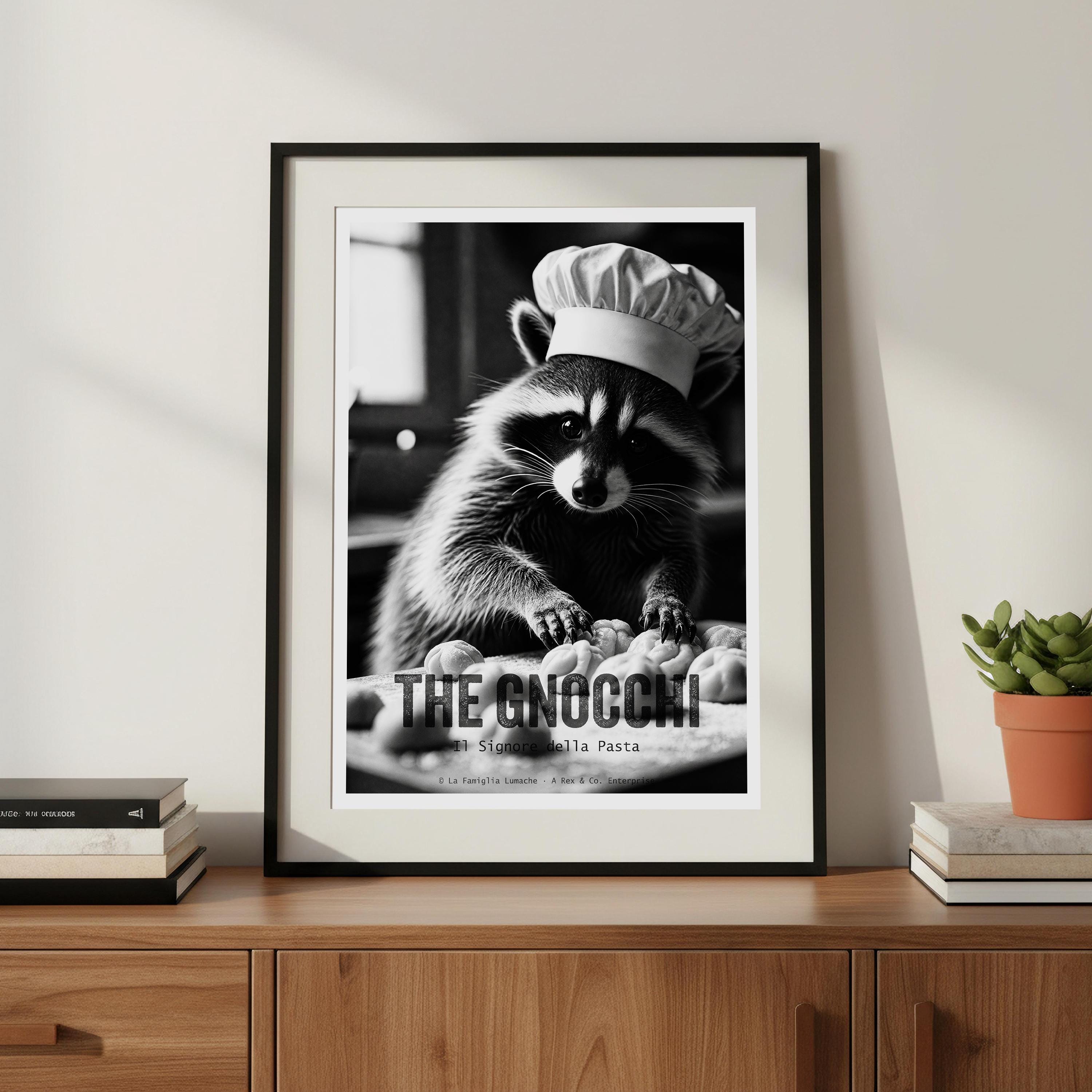 The Gnocchi Poster | Raccoon Making Pasta Art | Funny Italian Mafia Print