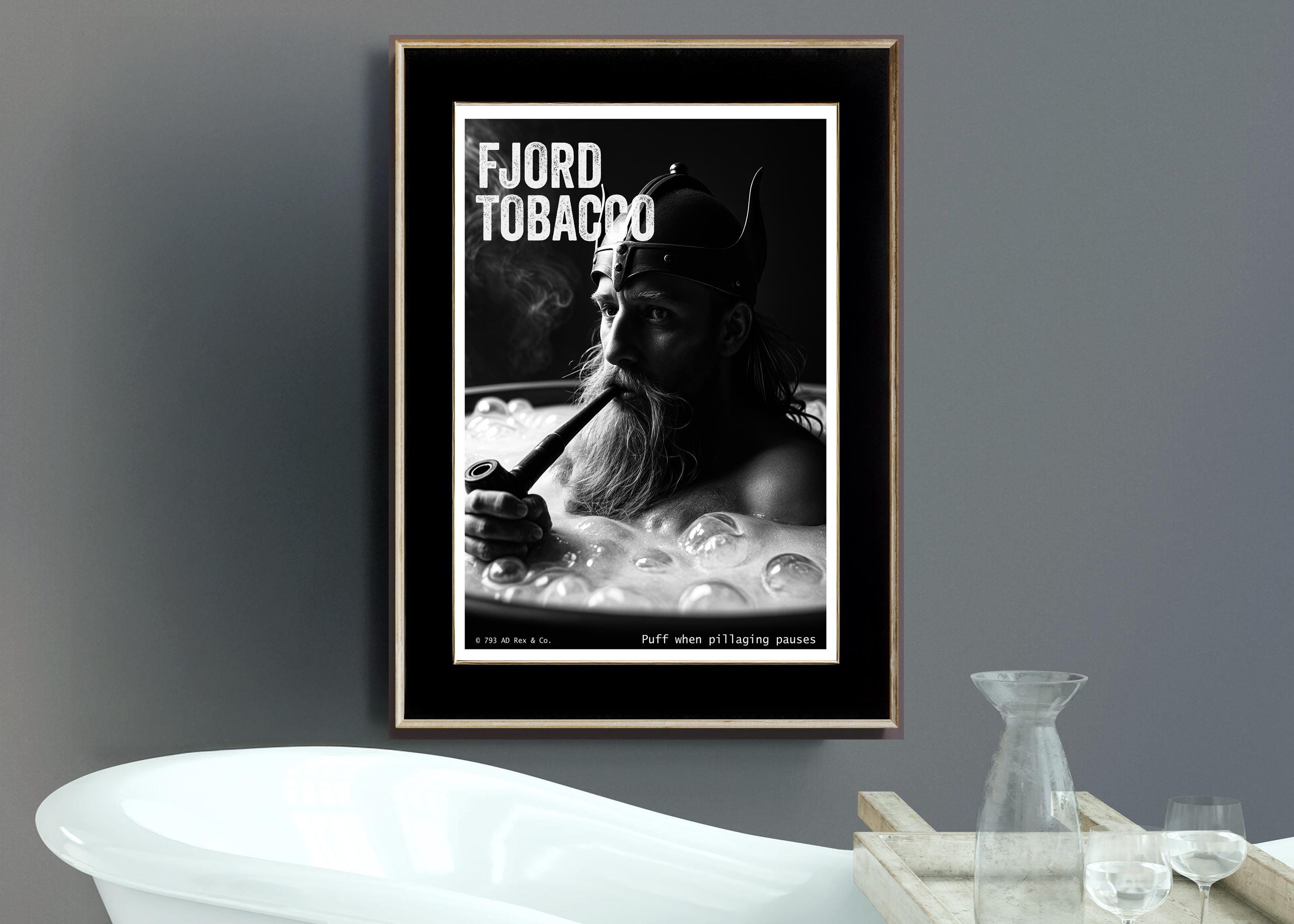 Funny Viking Hot Tub Art Print | Man Cave Smoker Poster