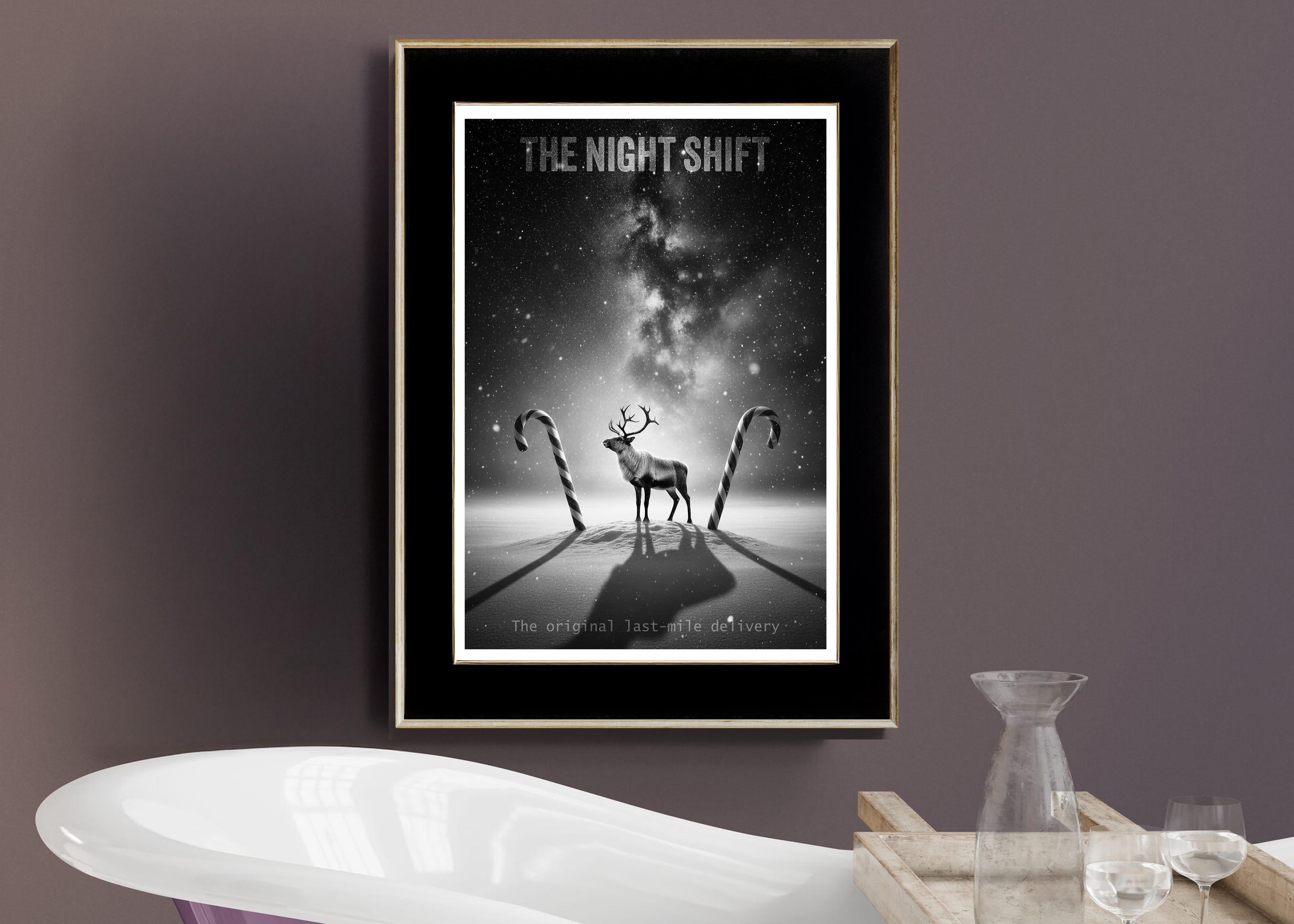 Noir Reindeer Art Print | Black and White Christmas Poster