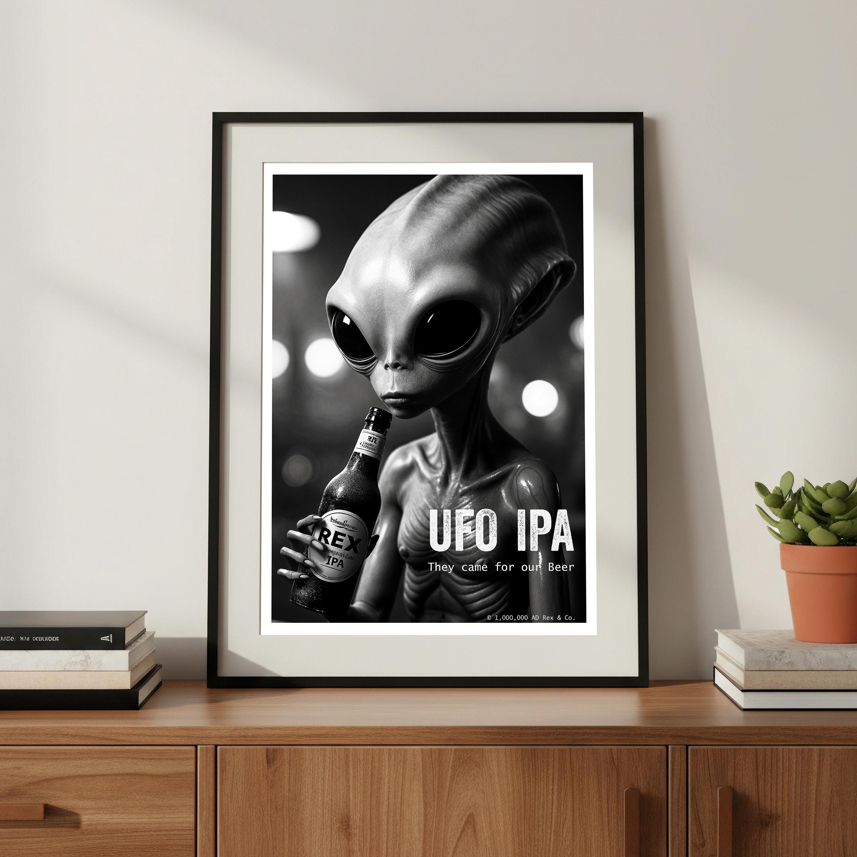 Sci-Fi Alien Beer Art Print | Man Cave Wall Decor