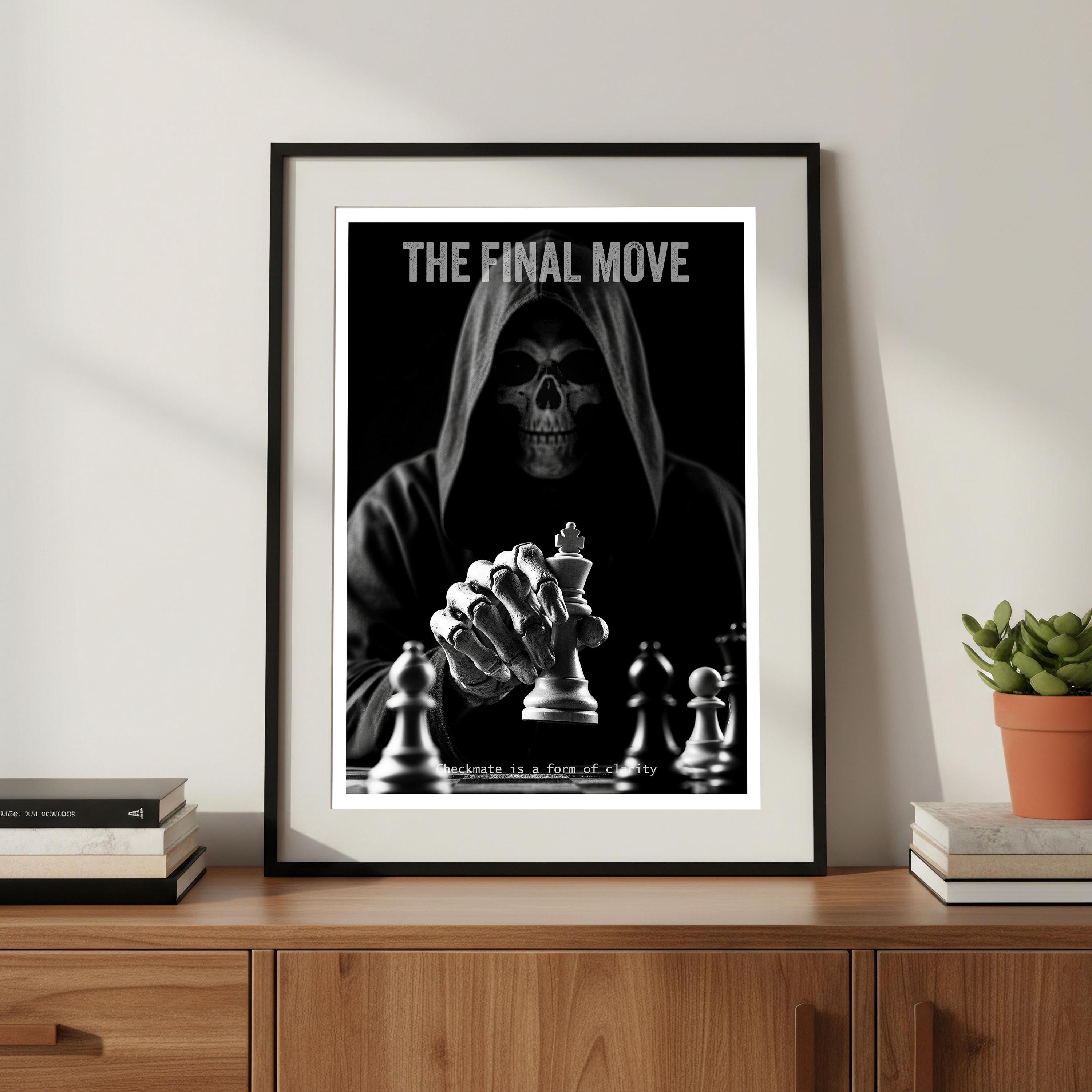 Grim Reaper Chess Art | Death and Strategy Poster | Gift for Chess Player | Study Library Decor