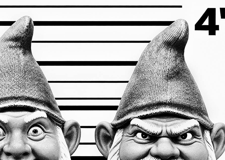 Usual Suspects Parody Poster | Garden Gnome Art Print |Funny Black and White Police Lineup
