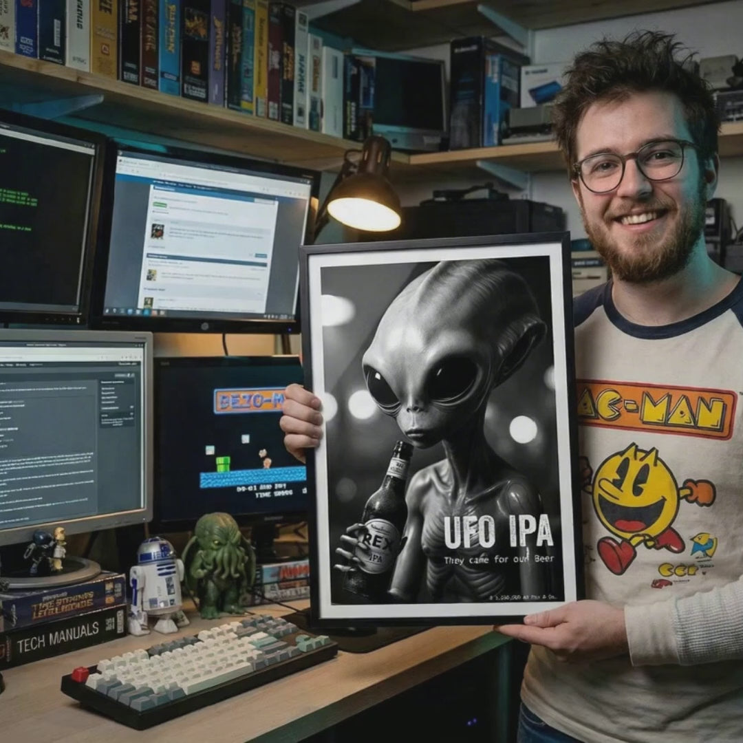 Sci-Fi Alien Beer Art Print | Man Cave Wall Decor