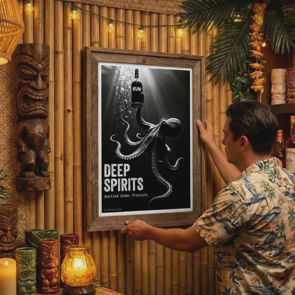 Tiki Bar Wall Art | Octopus Rum Poster | Gift for Rum Lover | Nautical Decor